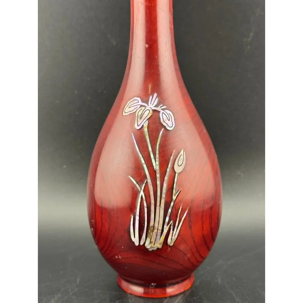 VTG Inlaid Abalone Shell Iris Flower Vase